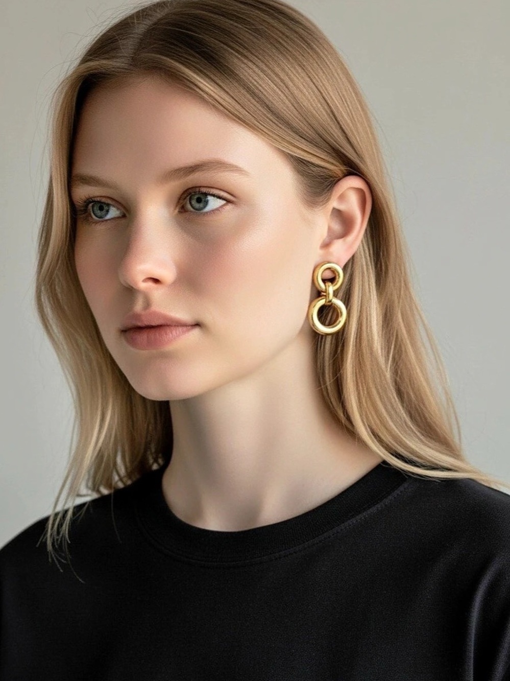 Gold-Tone Double Circle Earrings